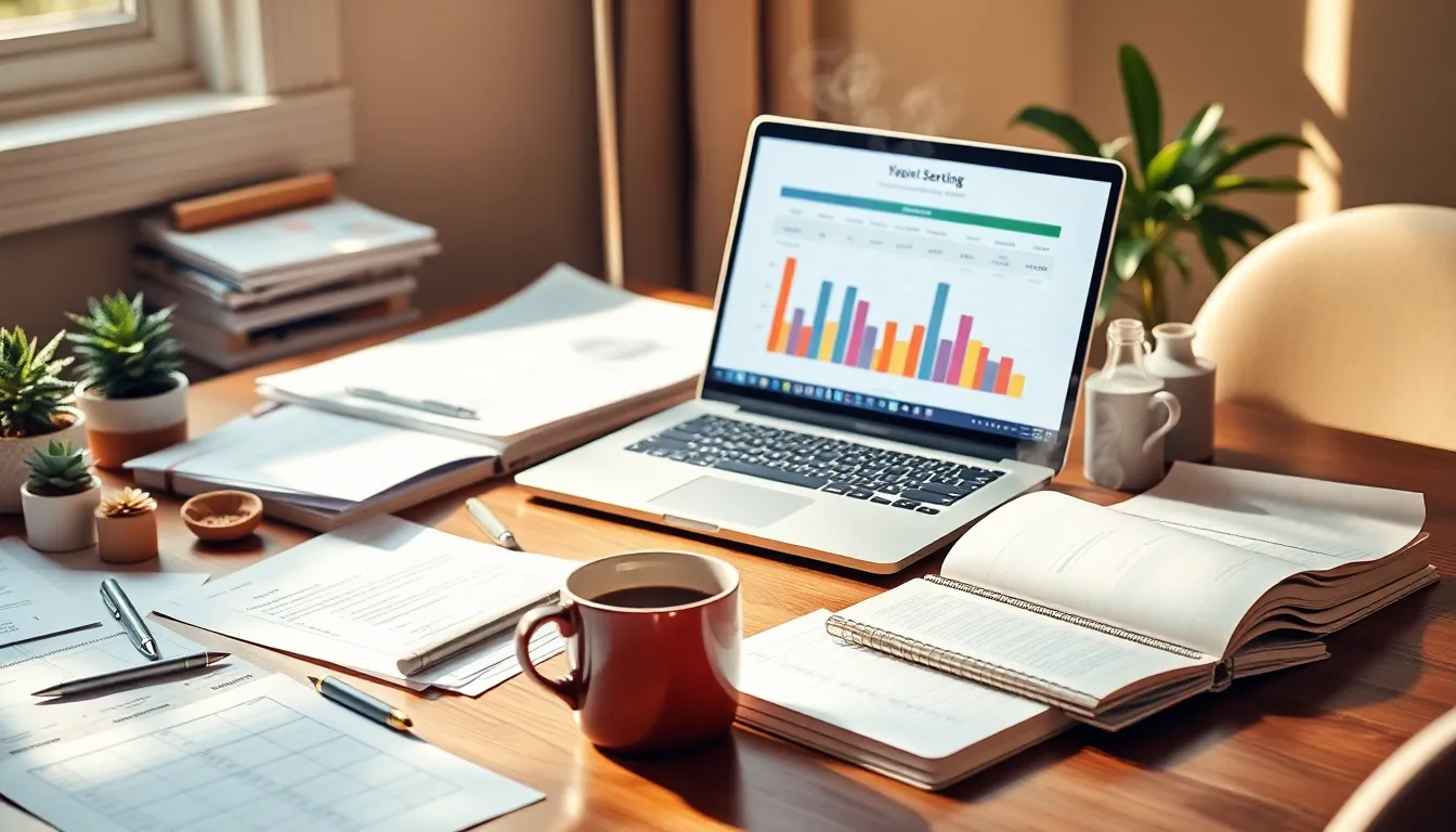 재테크 초보, 재무설계 쉽게 시작하는 법 2 재무설계를 위한 저축과 투자 이미지: 젊은 여성이 노트북으로 재정 계획을 세우고 저축 통장과 주식 그래프를 보는 모습